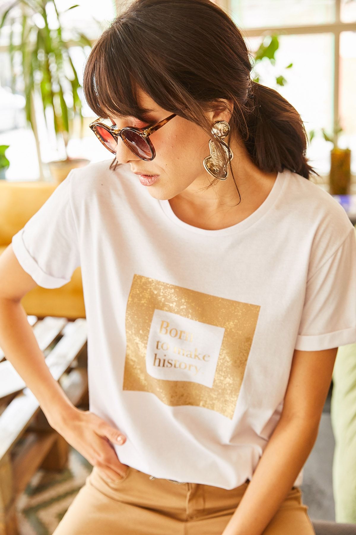 Olalook-Tricou alb cu sclipici pentru femei TSH-19000322 4