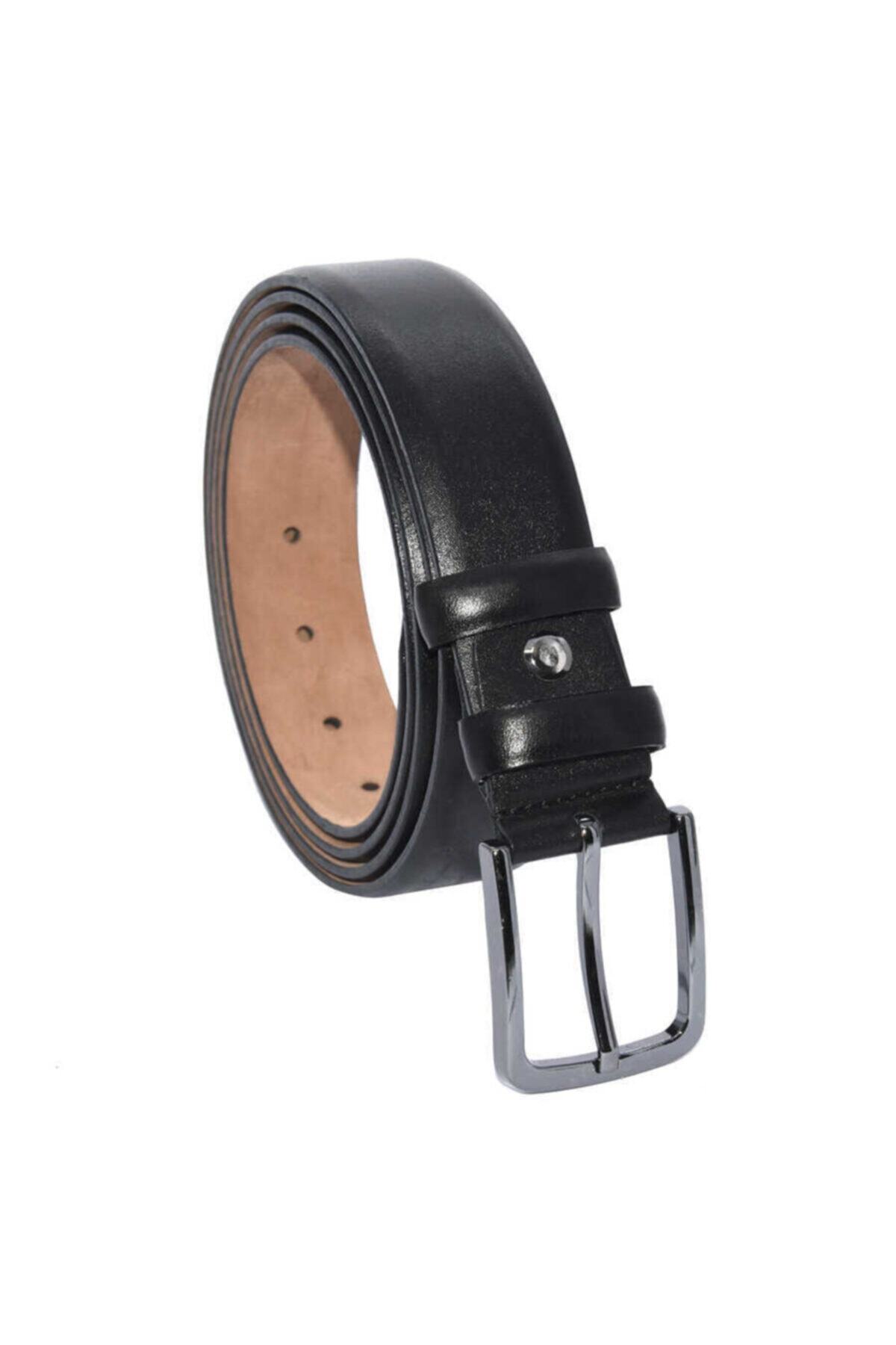 Süzer Deri-Black Genuine Leather - Solid Color Classic Belt 3.5 cm - 200-Flat 1