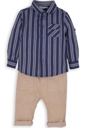 Erkek Bebek Lacivert Çizgili Gömlek Bej Pantolon 2'li Takım 13864 520K09E13864
