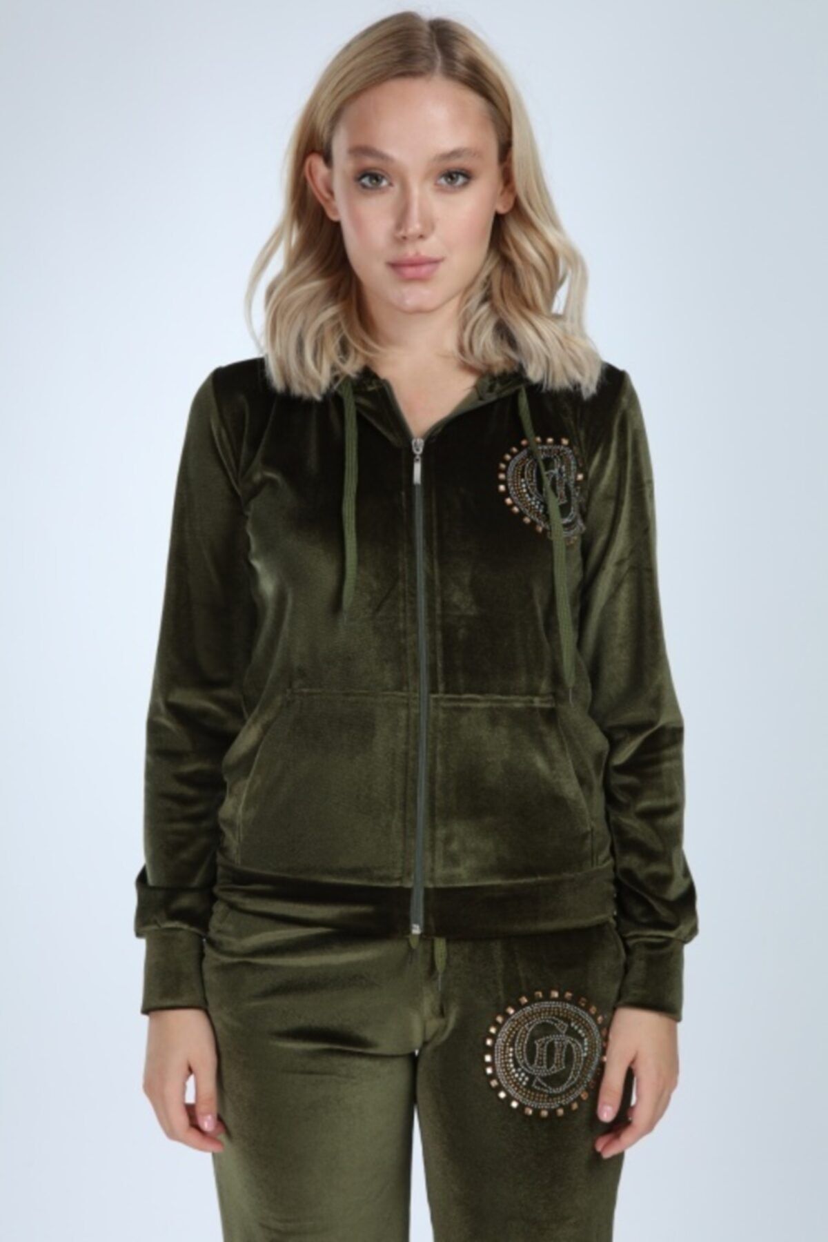 Khaki velour tracksuit sales