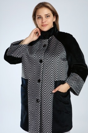 Veger Kadın Siyah Tay Tüy Kaşe Kaban