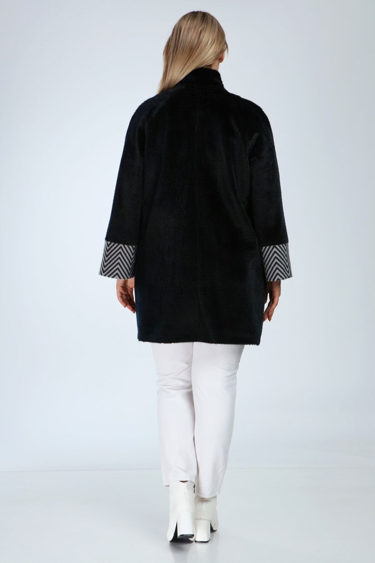 Veger  Kadın Siyah Tay Tüy Kaşe Kaban - Görsel 2