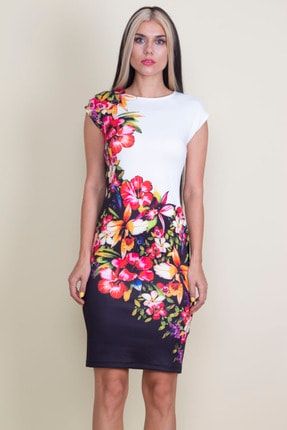 Kadın Beyaz Çiçek Desenli Elbise 26A16834