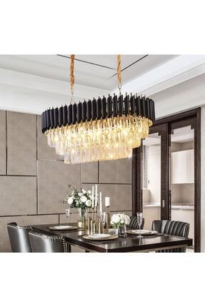 Luxury Concept Modern Kristal Taşlı Sarkıt Avize Siyah Rose Gold Sarı Yemek Masası burenze530