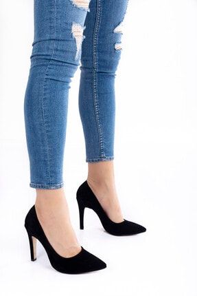 Siyah Süet Aynalı Stiletto Topuklu Kadın Klasik Ayakkabı 1501cnr CNR1501ASAZ