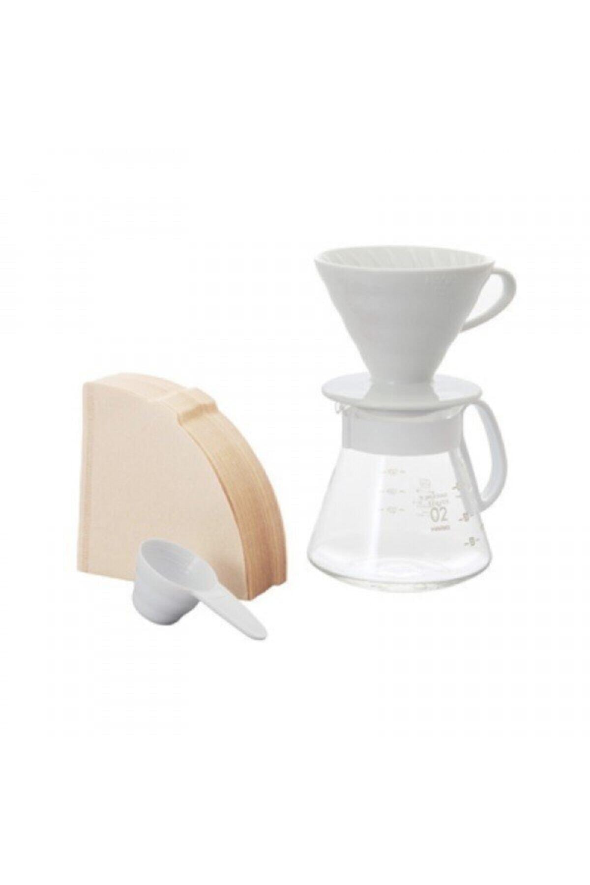 Hario V60 02 Seramik Kahve Demleme Seti Beyaz
