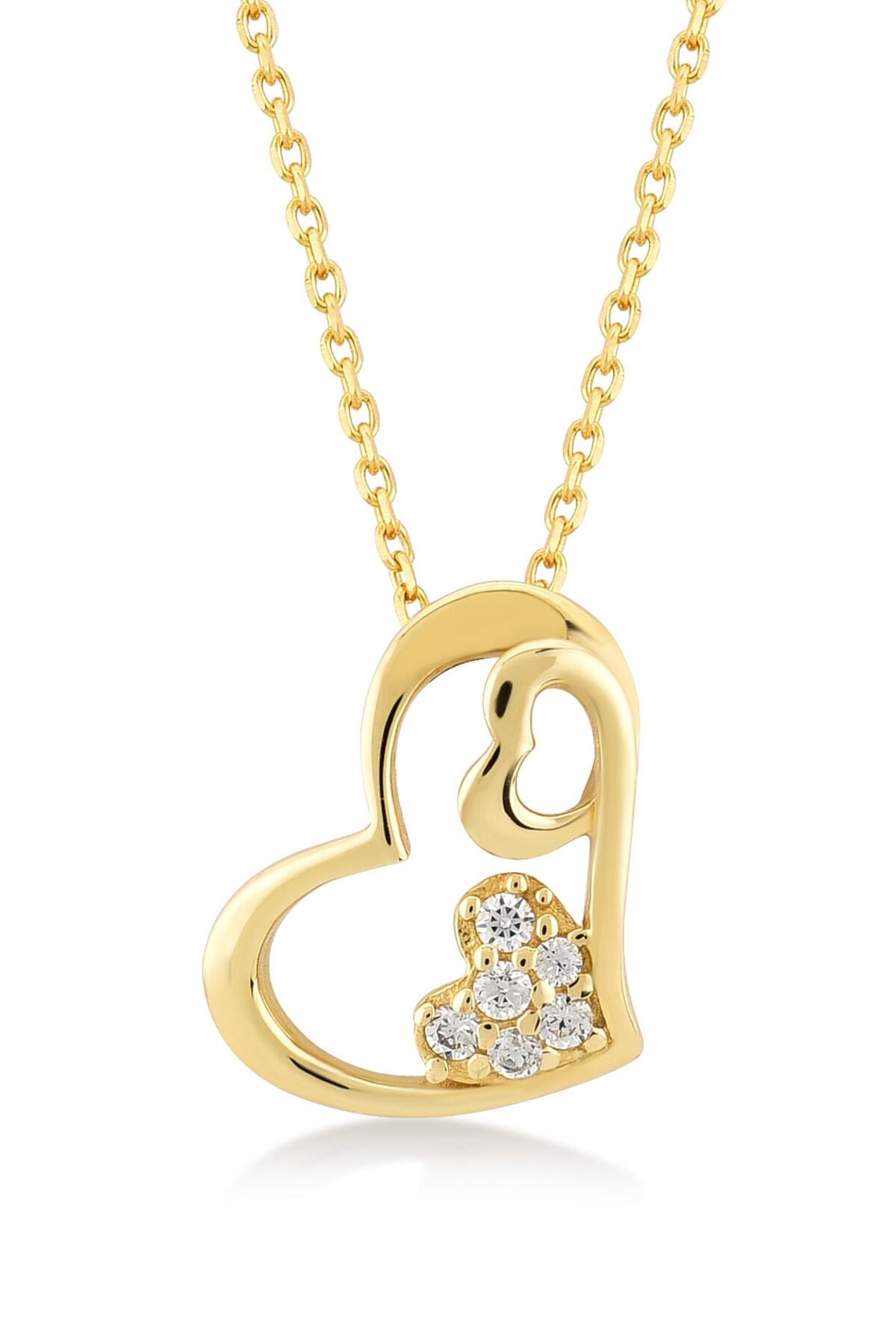 Gelin Pirlanta Gelin Diamond 14 Ayar Altin Mini 2 Li Kalp Kolye Trendyol