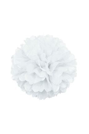4 Paket Beyaz Kağıt Ponpon Çiçek Asma Süsü 25 cm 3'lü ugr-2265