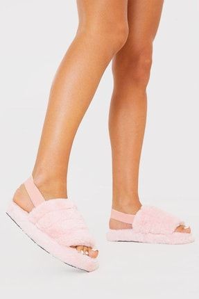Kadın Pembe Renk Peluş Terlik Sandalet BYH-3093