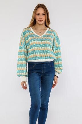 Kadın V Yaka Sweatshirt B21-3050
