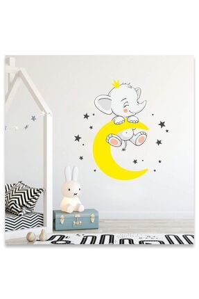 Sarı Aydan Sallanan Sevimli Yavru Fil Yıldızlar Çocuk Odası Duvar Sticker arcodu00000071