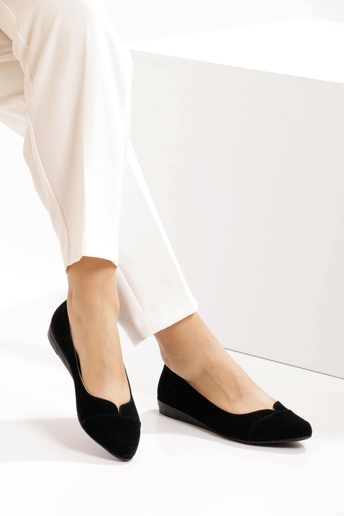 ZENNESHOES Kadın Pera Siyah Süet Babet