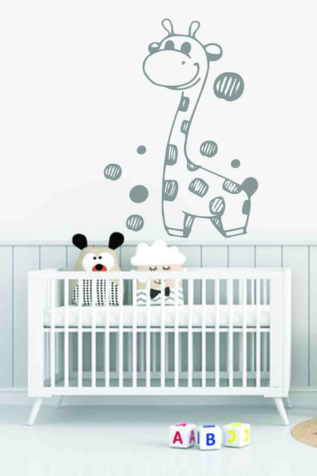 Şeffaf Zürafa Baskılı Çocuk Odası Duvar Sticker 70x100 Cm