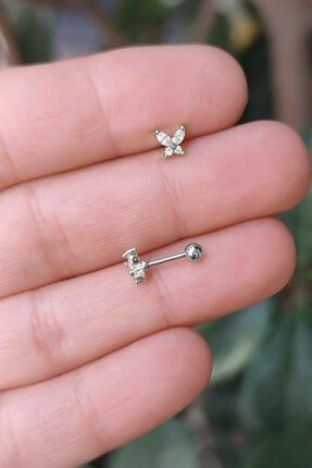 Çelik Kıkırdak Helix Tragus Piercing Gümüş Renk Mini Boy Kelebek Figür N1KLBGU01