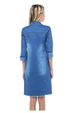 Püsküllü Düğmeli Uzun Açık Mavi Kadın Kot Ceket CKT.6041-ACKMAVI-AMV6041