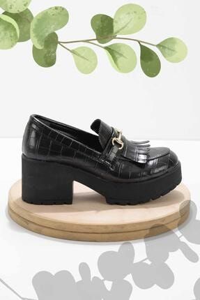 Siyah Rugan Kroko Kadın Loafer Ayakkabı K01534070211