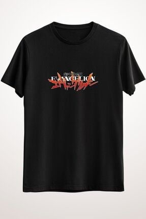 Erkek Siyah Neon Genesis Evangelion Logo Designs Classic T-shirt GR1993