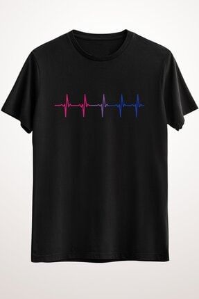 Erkek Siyah Bisexual Pride Heartbeat Pulse Classic T-shirt GR1327