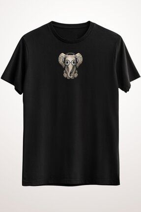 Erkek Siyah Cute Baby Elephant Dj Wearing Headphones And Glasses Classic T-shirt GR1647