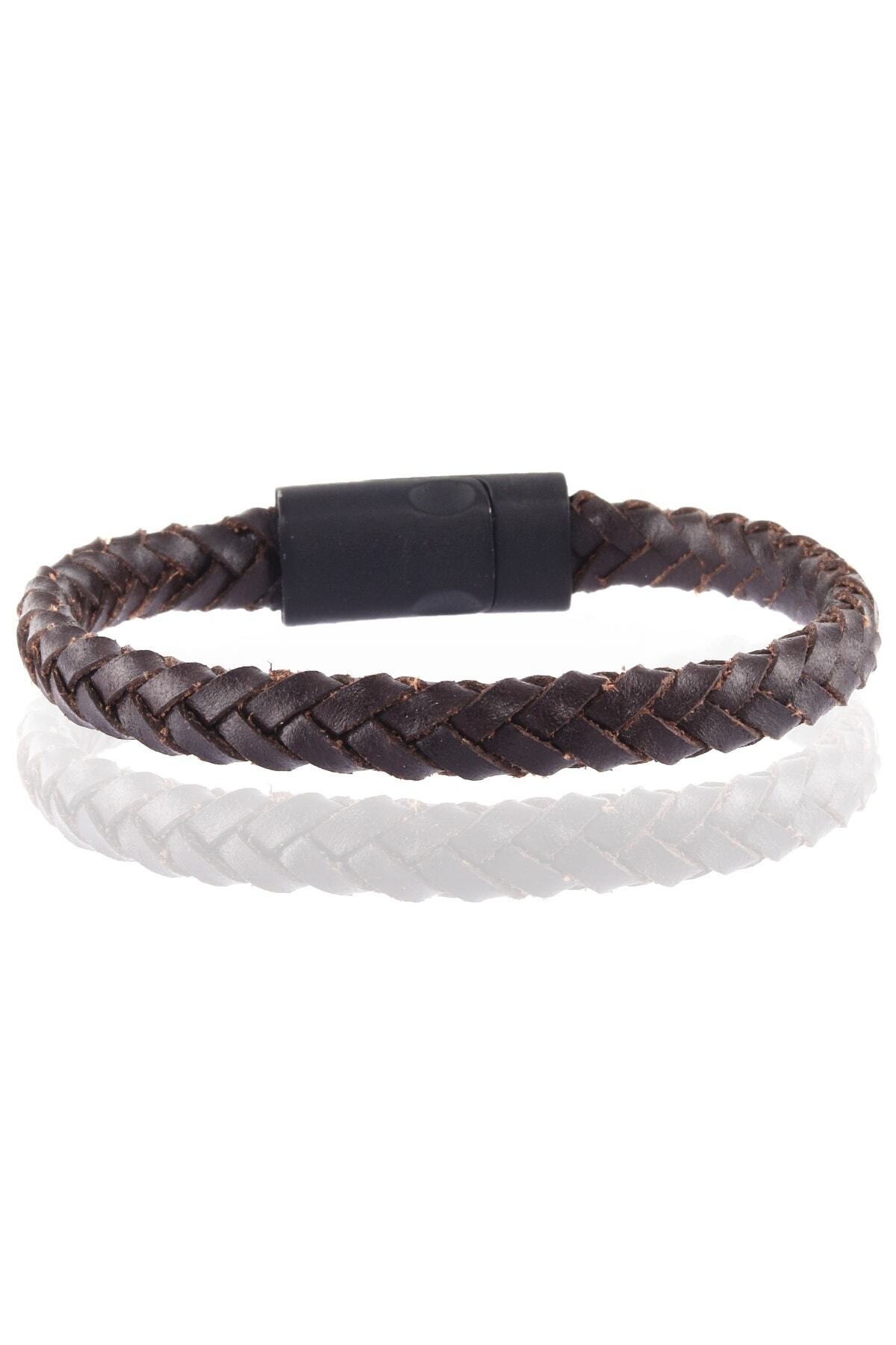 LABALABA-MEN'S BROWN FLAT KNIT LEATHER BRACELET 5
