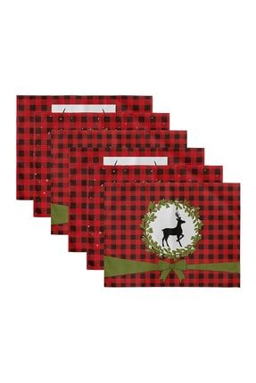 6'lı Kırmızı Ekose Mery Christmas Özel Tasarımlı Amerikan Servis Seti Servis6li-Set505