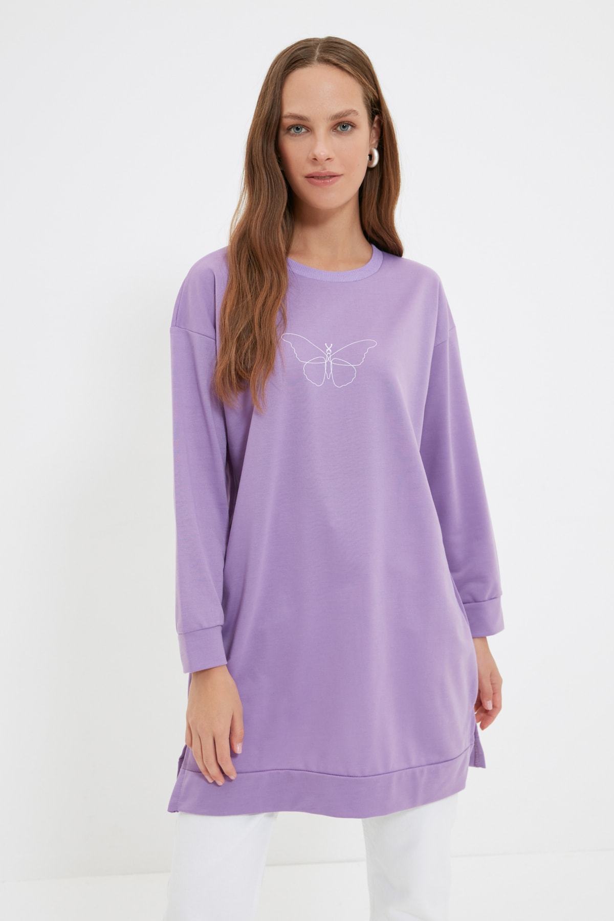 Trendyol Modest Sweatshirt Lila Regular Fit Fast ausverkauft