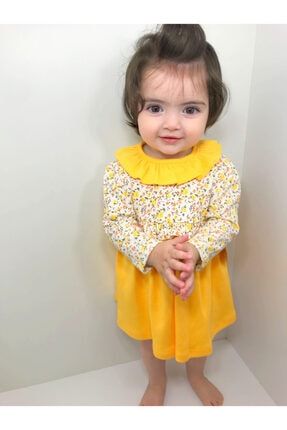 Gülbaby Çiçek Desenli Uzun Kollu Kız Bebek Elbise YMR0005