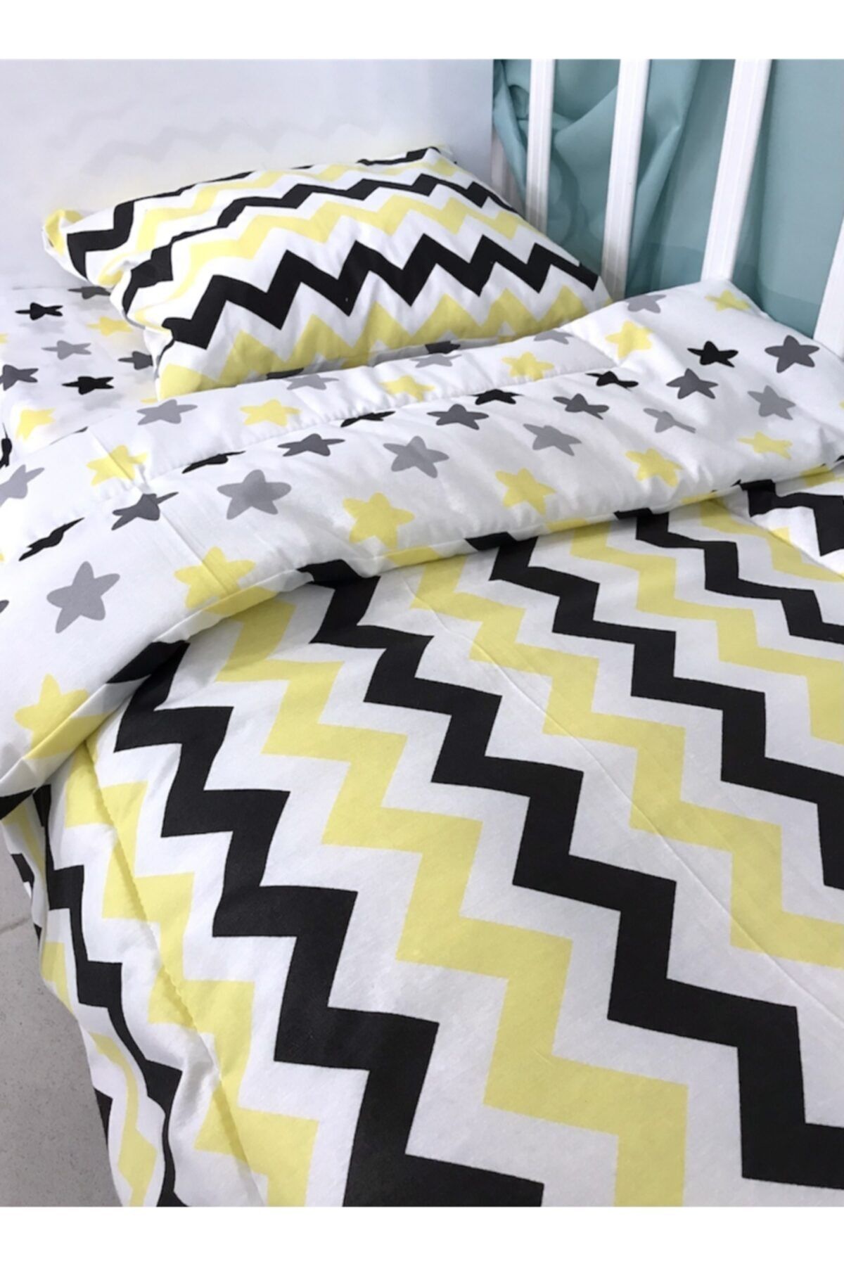 Bebek Özel-100% Cotton Baby/Child Pillow Sheet Quilt Set Yellow Black 60x120 1
