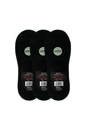 Düz Siyah Dikişsiz Görünmez Kaymaz 3 Çift Bambu Unisex Babet Çorap 3101