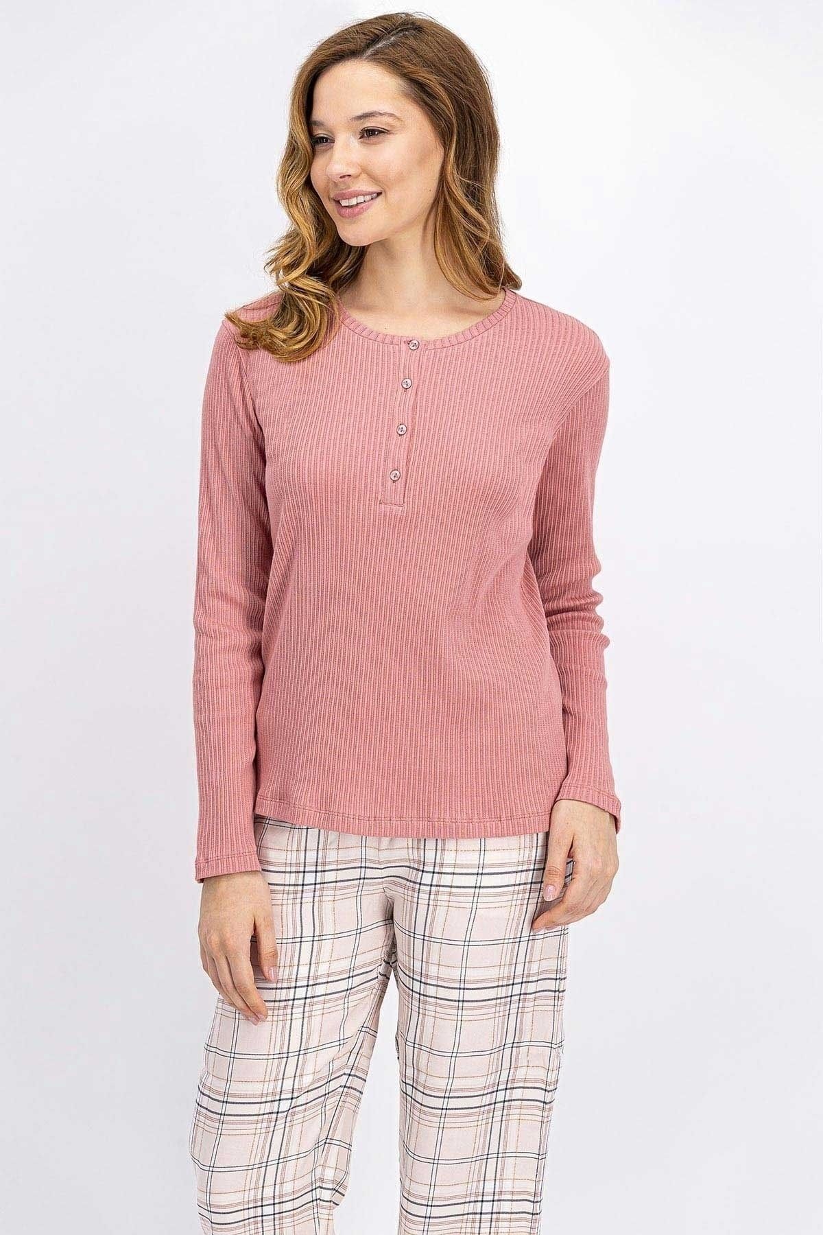 Arnetta Kadın Pembe Basic Ekose Pijama Takımı