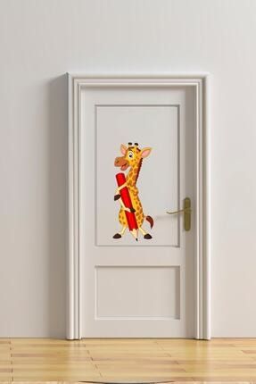Sevimli Zürafa Ve Kalem Ana Okulu Ve Çocuk Odası Duvar Kapı Sticker assticker0152-124