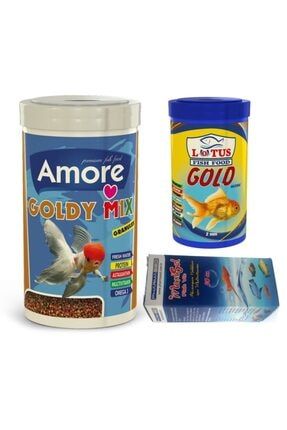 Goldy Mix Granules 1000ml + Lotus Gold Natural 250ml Japon Balık Yemi + Fishvit Vitamin amore-gold-mix-natural-1250