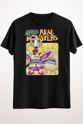 Unisex Siyah Tişört Real Monsters Crew DO2583