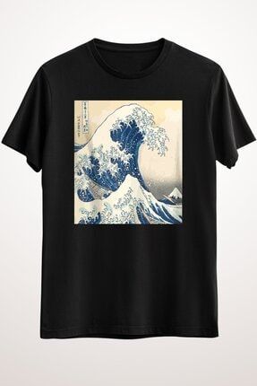 Unisex Siyah Tişört The Great Wave Off Kanagawa Big Cool Wave Surfer Zip DO3035