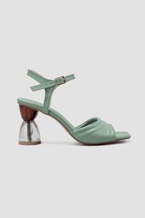 Jade Yeşil Kare Burun Bilekten Baretli Topuklu Ayakkabı 21BC706