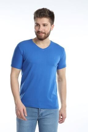 Erkek V Yaka Basic Tişört Düz Renk Slim Fit 4311