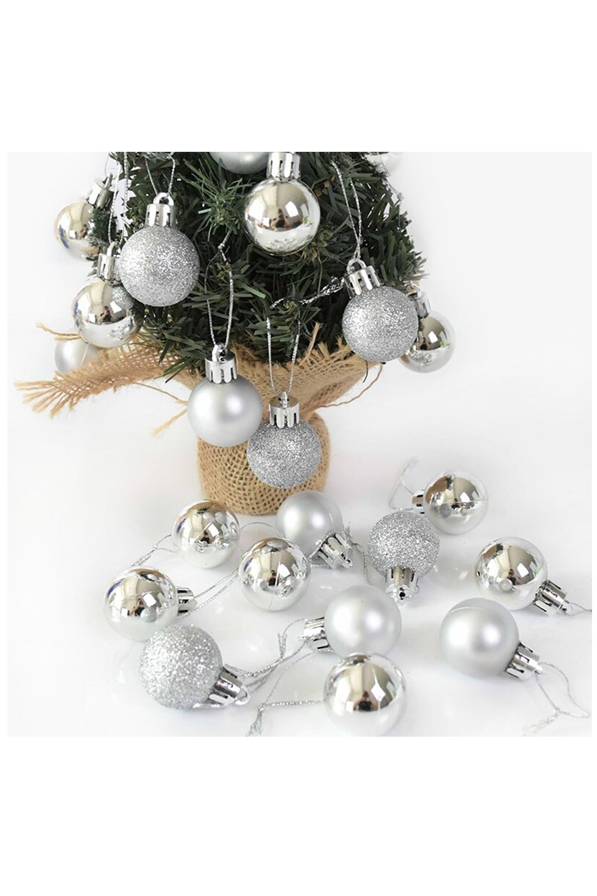 Sezy 12 Adet Cici Top Gümüş Yılbaşı Çam Ağacı Süsü Dekor Süsleme Seti 3 Cm