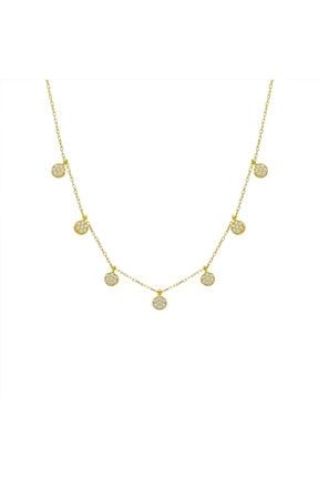 Yuvarlak Zirkon Taşlı Altın Renk Kolye KL00160
