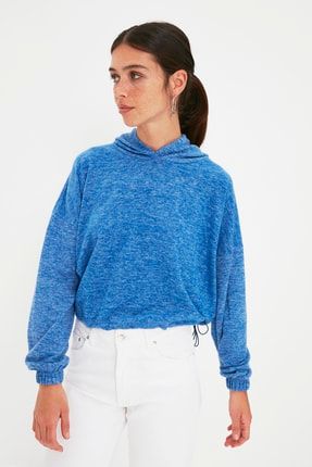 Mavi Yumoş Crop Kapüşonlu Örme Sweatshirt TWOAW22SW2027
