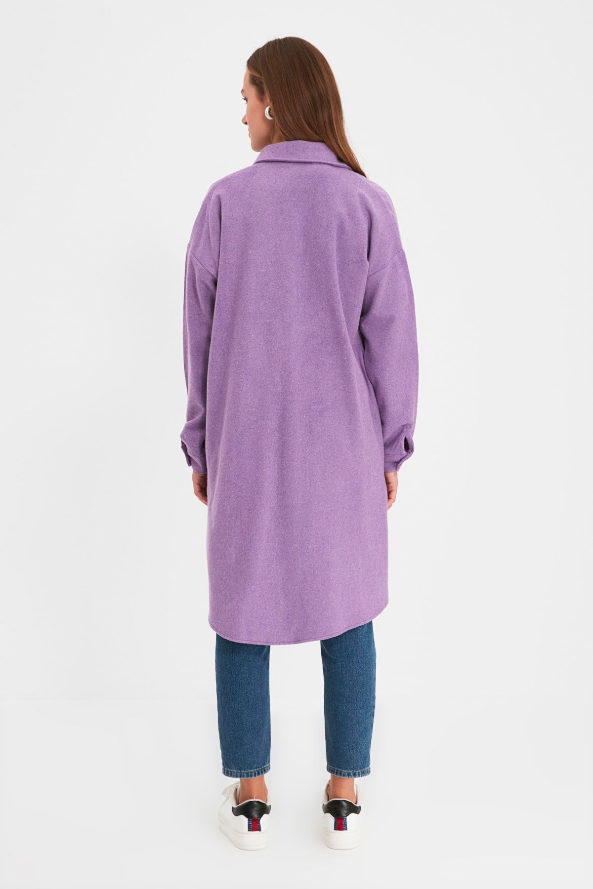Trendyol Modest Lila Çift Cepli Uzun Kışlık Gömlek TCTAW22UK0067 RN9076