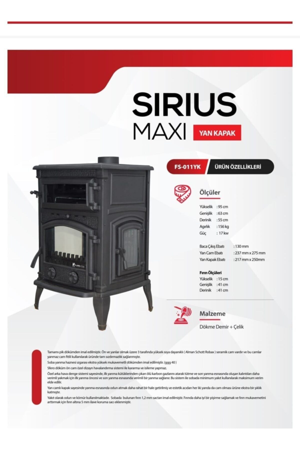 Sirius Maxi Yan Kapak Şömine Döküm Soba Fs-011 Yk 6