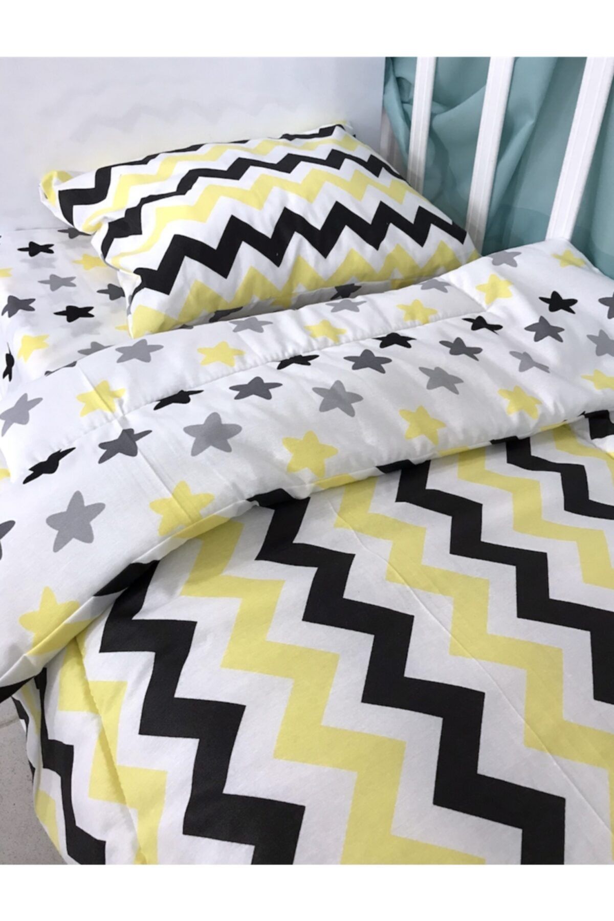 Bebek Özel-100% Cotton Baby/Child Pillow Sheet Quilt Set Yellow Black 60x120 2