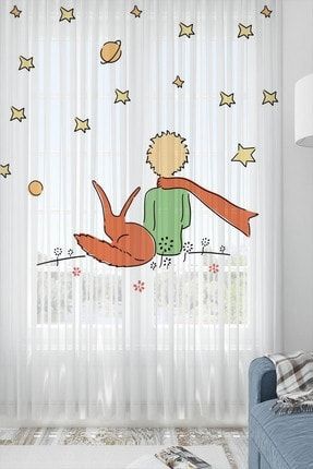 Küçük Prens Yıldızlar Desenli Dekoratif Çocuk Bebek Tül Fon Perde Ossococtulpm156