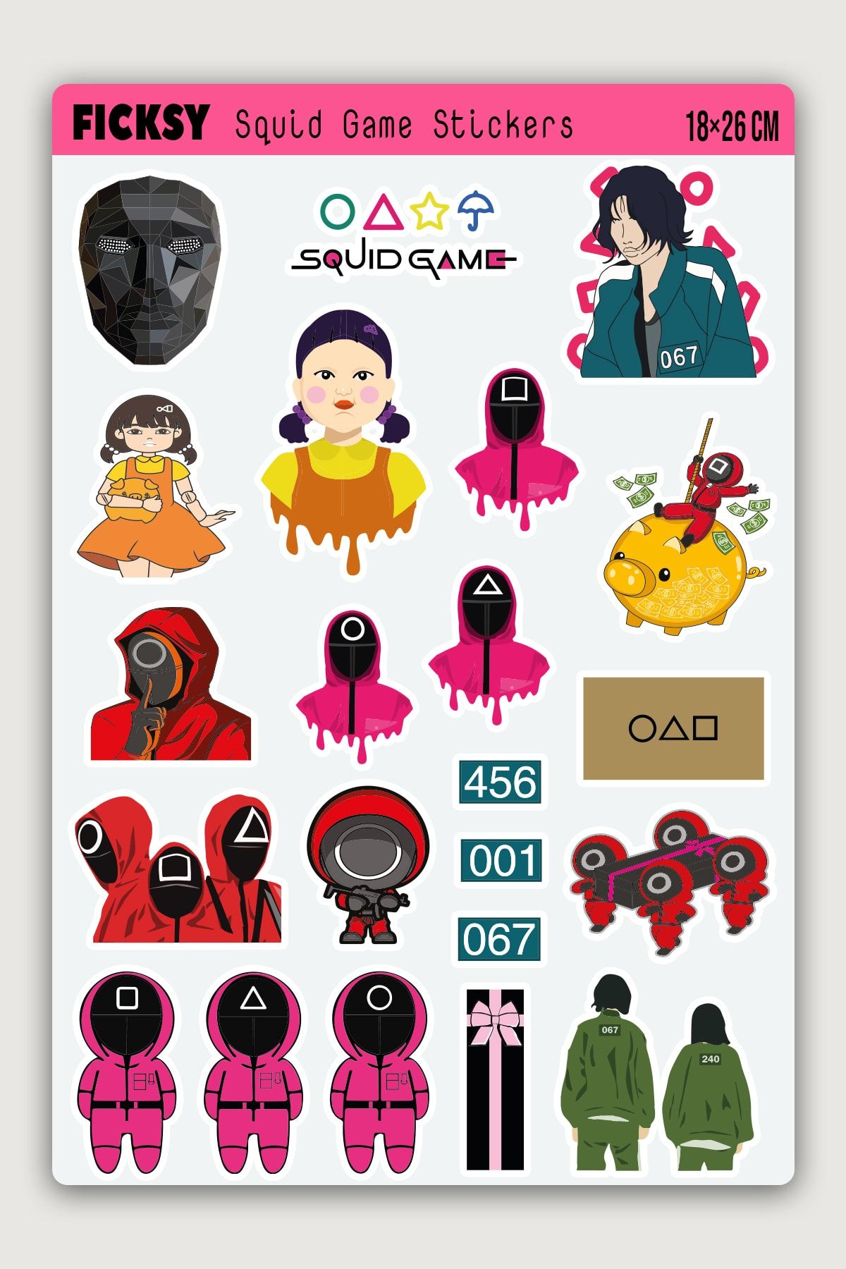 Ficksy-Squid Game Sticker Set - 22 Label Stickers 1