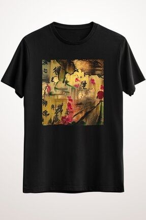 Unisex Siyah Tişört Oriental Painting. Japanese Style DO2428