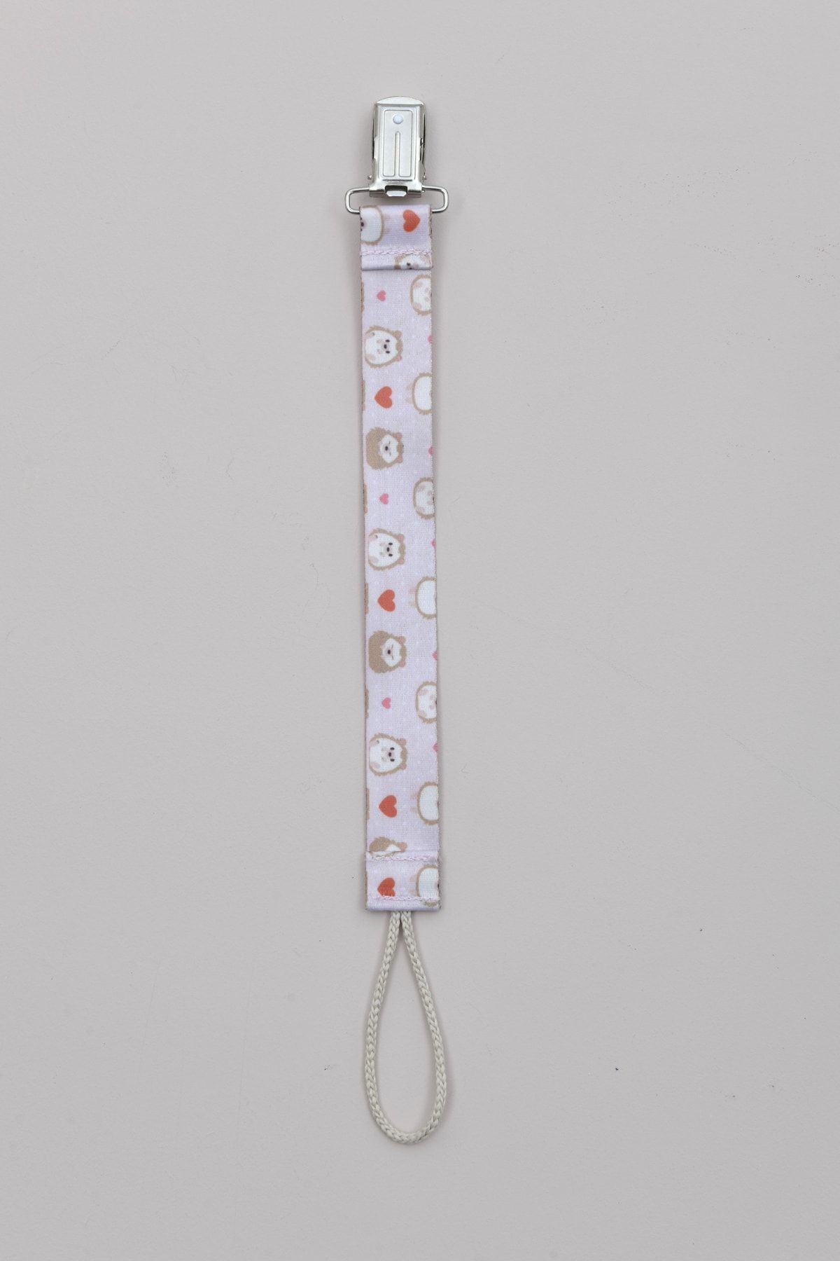 e&f Store-Hedgehog Patterned Pink Pacifier, Cream String Pacifier Chain and Holder 2