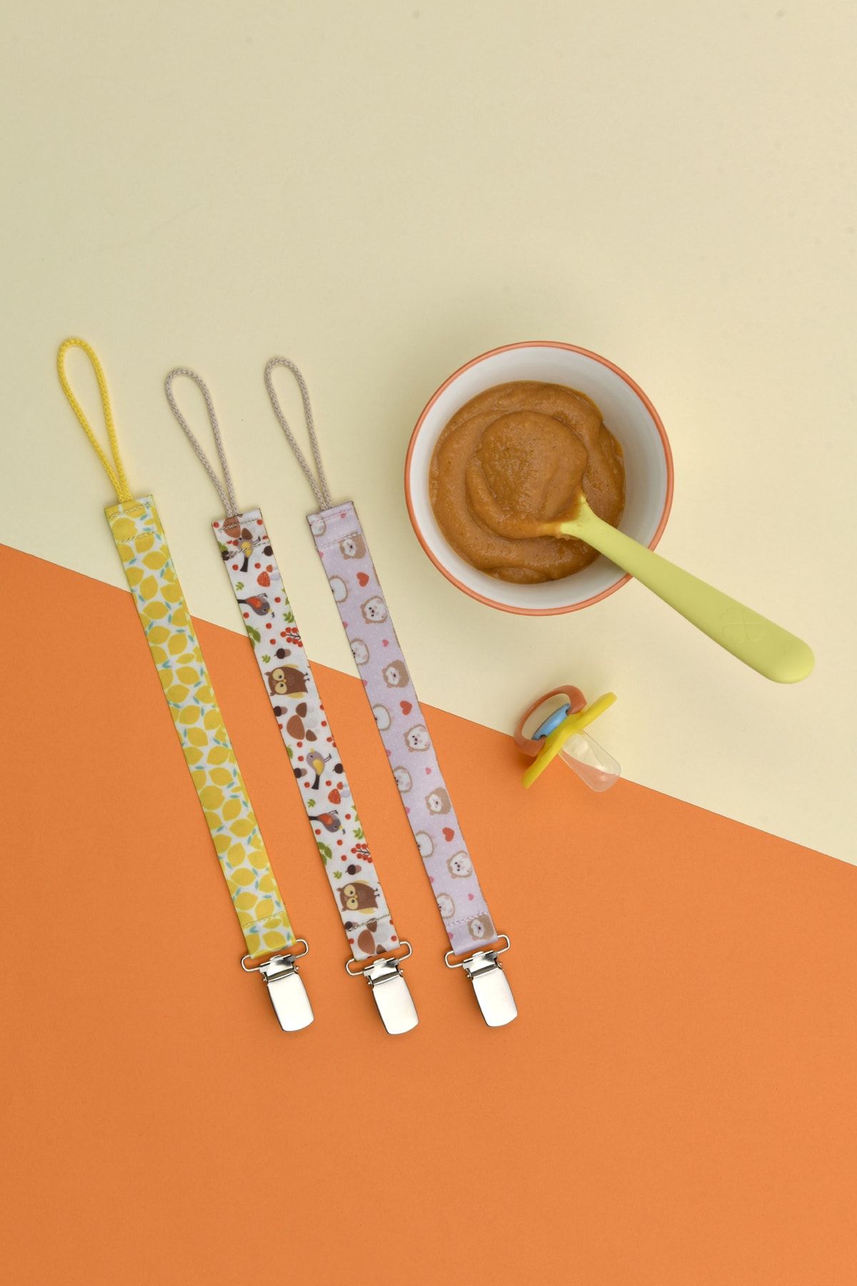 e&f Store-Hedgehog Patterned Pink Pacifier, Cream String Pacifier Chain and Holder 3