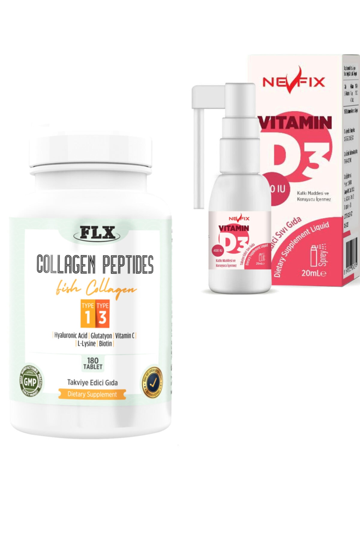 FLX Collagen Peptıdes Type 13 1000 Mg 180 Tablet + Nevfix Vitamin D3