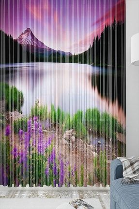 Osso Mor Manzara Nehir Desenli Dekoratif Modern 3d Tül Fon Perde Ossosalotulpm65