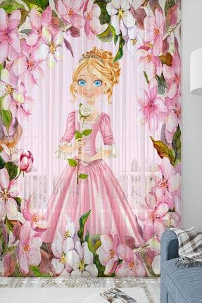 Osso Prenses Pembe Çiçekler Desenli Dekoratif Çocuk Bebek Tül Fon Perde Ossococtulpm121